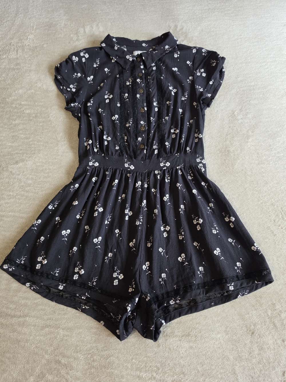 Cooperative Black Floral Button-Front Romper